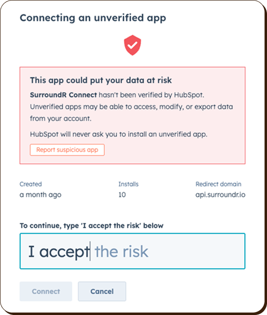 Connecting an unverified app