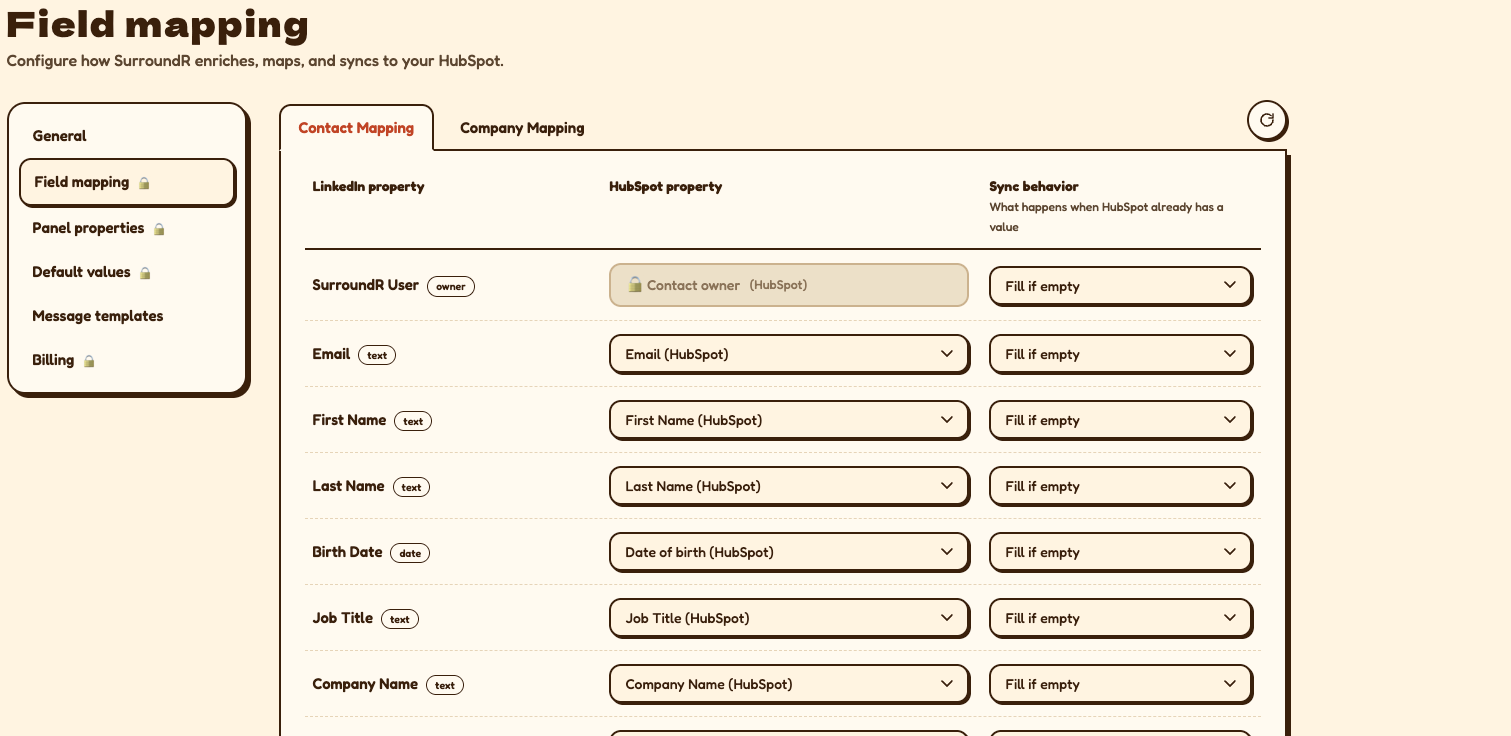 Field mapping settings